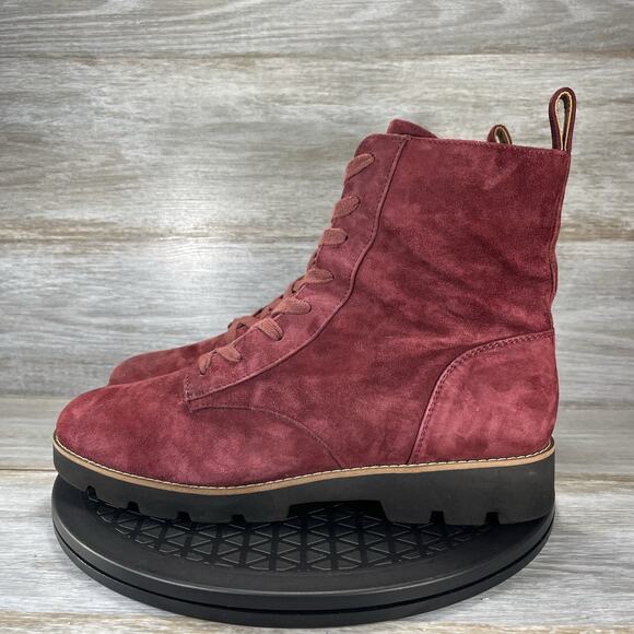 Vionic Womens Lani Burgundy Suede Water Resistant Lace Up Combat Boots Size 10 - Picture 1 of 11